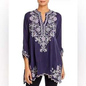 Johnny Was Navy Mayan Floral Embroidered Tunic